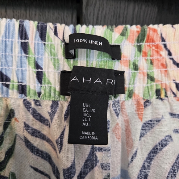 Tropical Leaf Print Wide-Leg Pants 100% Linen Large Resortwear - Picture 3 of 4